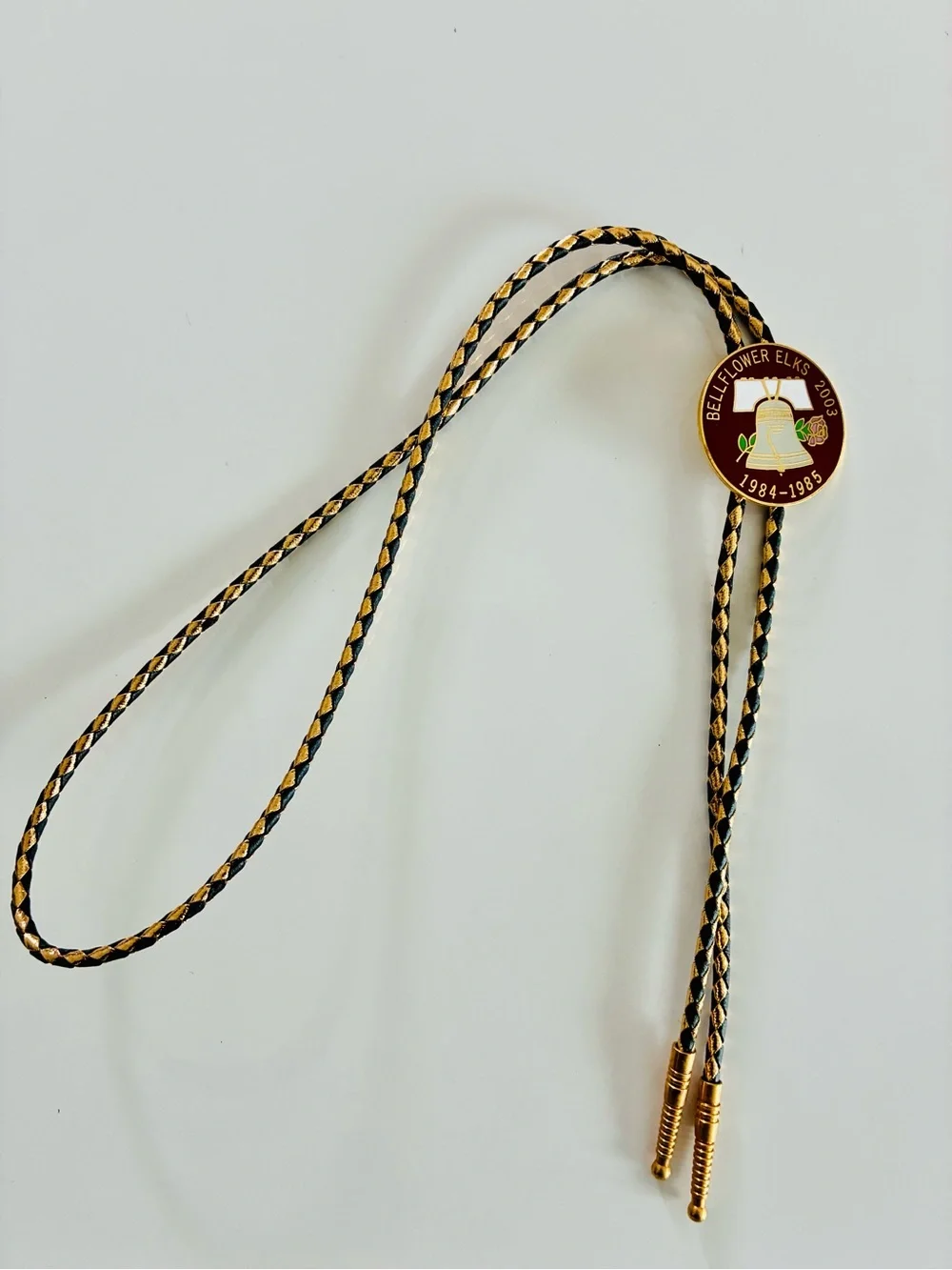 VTG Bellflower, Ca ELKS LODGE 2003 Braided LEA Bolo Necklace with Red Medallion